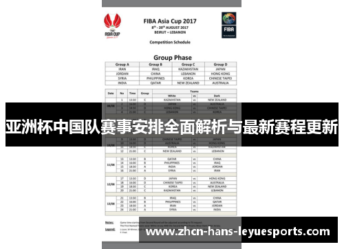 亚洲杯中国队赛事安排全面解析与最新赛程更新